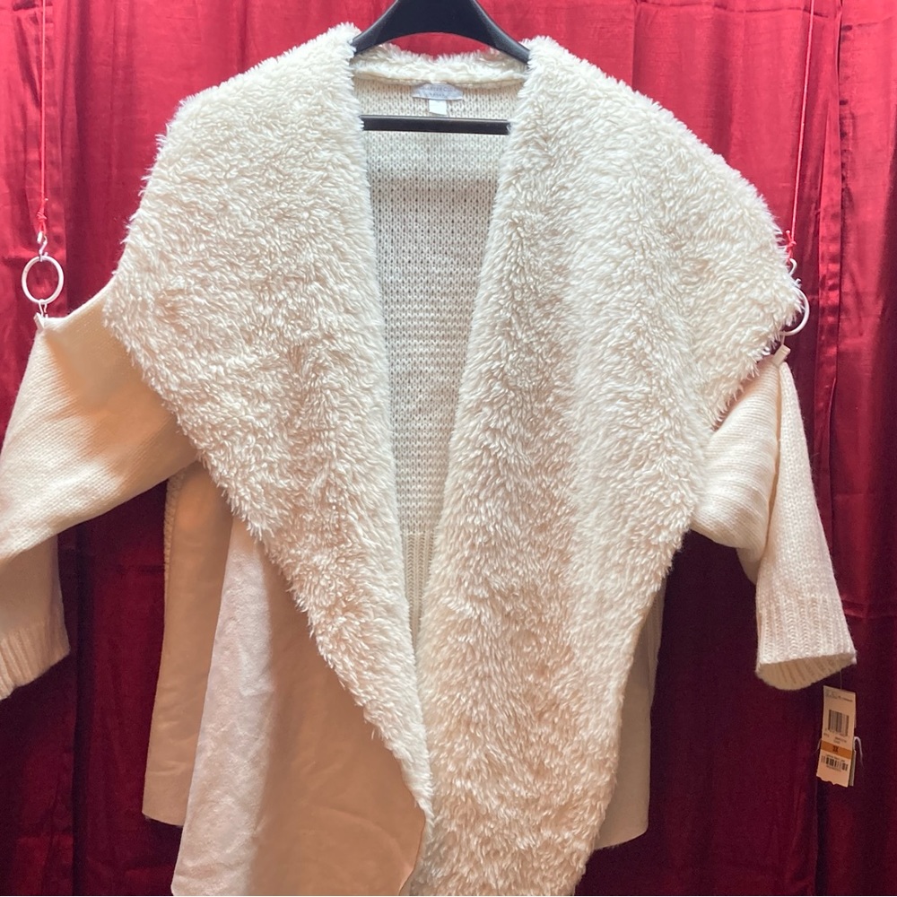 SOLD - Women’s Charter Club Knit White Faux Fur Cardigan Sweater 3X Plus NWT